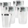 MOUYAT 100 bicchieri in plastica trasparente da 360 ml, con bordo argentato, bicchieri da cocktail riutilizzabili, per compleanni, matrimoni, Natale, picnic, feste ed eventi