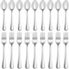 MUTNITT Set di posate da 24 pezzi, forchette e cucchiai, in acciaio inox per uso alimentare, per casa, cucina e ristorante, lucidate a specchio, lavabili in lavastoviglie, 12 forchette (20,3 cm) e 12