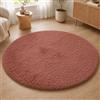 VKZ Tappeto Rotondo Ø 120 cm per Salotto Moderno, Grande Tappeto Morbido a Pelo Lungo in Poliestere, Antiscivolo e Lavabile in Lavatrice, per Soggiorno Camera da Letto,ROSA SCURO