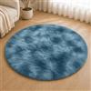VKZ Tappeto Rotondo Ø 100 cm per Salotto Moderno, Morbido Tappeto a Pelo Lungo in Poliestere, Antiscivolo e Lavabile in Lavatrice, per Soggiorno Camera da Letto e Cameretta,BLU