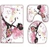 A.Monamour Set Tappeti Bagno 3 Pezzi Completo Ragazza Farfalla Rosa Con Abito Floreale Fata Fiore Ali D'Angelo Antiscivolo Morbidi Assorbente Lavabile Tappetini per Il Bagno WC Bidet