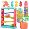 PLAY 2 in 1 Tazze Impilabili per Bambini, Labirinto con martello e palla per bambini, Montessori Giocattolo Impilabile con Numeri da Impilare,Blocco di selezione delle forme, Regalo per Bimbo 1+ Anni