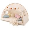 Clickovia Tenda da Letto per Interni, Casetta da Gioco Pieghevole da Pavimento con Bandierine Decorative e Finestre Traspiranti, Baldacchino per la Privacy in Camera da Letto (Crema, 196 x 98 x 125 cm)