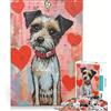 JIANGENNF Puzzle da 1000 pezzi per adulti con cane terrier e cuori di San Valentino gioco rompicapo divertente antistress per rafforzare l'amore tra le coppie 38x52cm