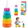 DAJASD Torre Girevole Da Impilare, Giocattolo Arcobaleno Giochi per Bambini | Torre Impilabile Bambini con Anelli E Filettatura a Spirale,Piramide a 6 Dischi Pe Apprendimento Precoce E Sviluppo Cognitivo
