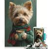 JIANGENNF Puzzle da 1000 pezzi per ragazzi con terrier e tazza di caffè giochi rilassanti attività divertenti da fare a casa compleanno 38x52cm