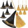 Generico Cappellini da Strega per Artigianato, Scope Mini di Halloween per Bambini, Set Decorazioni Per Feste Compleanno Bambine Ragazze Adulti Matrimonio