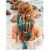 Fashband Fascia per capelli indiana con piume, stile bohémien, hippie, tribale, con perline, per festival, feste, accessori per capelli per donne e ragazze