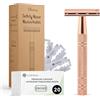 Bamboozy Rasoio di Sicurezza con 20 Lame, Alluminio Oro Rosa - Zero Rifiuti e Senza Plastica - Rasoio a Doppio Filo per Rasatura Bagnata