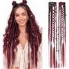 Silk-co Extension Treccine Boho Braids Clip in Dreads 2 Ciocche Trecce Capelli Sintetici Posticci Donna 50cm 50g Rosso Borgogna & Bianco