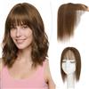 SEGO Pro 25cm Hair Topper Capelli Veri Donna #4 Marrone Medio Silk Lace Extension Clip con Frangia Leggera Handmade Base 8x11.5cm (27g)