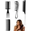 CATZUM Pettini da Uomo 4 Pezzi, Set Professionale: Pettine a Denti Larghi, per Ricci & Styling. Volumizzante, Districante, per Definire il Ciuffo e ogni Tipo di Capello.
