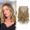 BARSDAR Extension corte con clip, 30 cm, capelli ondulati, da donna, 6 pezzi, testa intera, capelli sintetici spessi, naturali e morbidi, mix biondo cenere
