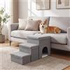 [en.casa] Scala 3 Gradini Cani Gatti con Cuccia Grigio 76x33x43cm | Salvaspazio, Contenitori Pieghevoli con Coperchio, Antiscivolo, Similcamoscio, Porticina, Tappetino
