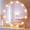 SONNI Hollywood - Specchio da trucco rotondo, 80 cm, con 12 lampadine, 3 luci di colore a intensità variabile + presa + montaggio a parete/piede (anti-ribaltamento) - grande specchio cosmetico bianco