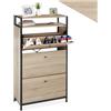 tectake® Scarpiera 61 x 32 x 130 cm, Scarpiera salvaspazio slim, 2 Ripiani, 3 Scomparti apribili, Scaffale Scarpe Uomo, Scarpe Donna, Mobile Organizer Ingresso, Stile Industriale - Legno Chiaro