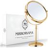 Mirrorvana Large 10X Magnifying Makeup Mirror on Stand for Bedroom and Bathroom, Classic Free Standing Round Table Mirror with Double Sided 10X/1X Magnification, 38cm Tall and 20cm Wide (Gold)