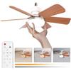 himmel Ventilatore da soffitto da 30 W con base E27, LED dimmerabile, silenzioso per camera da letto e soggiorno. 3 velocità, 6 pale. (Colore del legno)