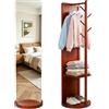GFEMTH Specchio a Figura Intera Girevole 360°, Specchio da Terra Intero in Legno Massello, con Guardaroba, Design Salvaspazio, per Camera da Letto e Soggiorno e Guardaroba, (Marrone Retrò, A)