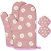 AUAUY Guanti da Forno, 2 Presine e 1 Paio Guanti, Guanti Spessi, Rosa