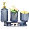 Haturi Set di accessori per il bagno, 4 pezzi in vetro blu, set completo di dispenser di sapone per lozione, portaspazzolino, barattolo da farmacia, vassoio da toeletta, decorazione per il bagno,