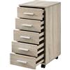 [en.casa] Cassettiera con Ruote per Archiviazione Mobile da Ufficio con 5 Cassetti Schedario per Studio Comodino con Rotelle Tavolino Laterale 63 x 33 x 38 cm - Effetto Rovere Sonoma