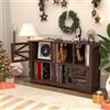 AeasyG MDF Mobile per Dischi con Finitura Noce， Supporto per 500+ Vinili, 2 Prese di Corrente & 2 USB,Anticaduta, Mobiletto Compatto per Soggiorno e Giradischi，Noce