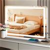Ratsamee Specchio Trucco con Luci, 80X60cm Specchio da Tavolo LED, Specchio Ingranditore 10X Staccabile, Specchio Cosmetico da Parete, 3 Temperature di Colore, Controllo Tattile, Bianco