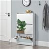 [en.casa] Scarpiera Stretta con 3 Contenitori Ribaltabili 103 x 63 x 17 cm Mobile Portascarpe Salvaspazio con Ante a Specchio - Bianco