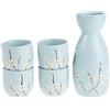 lachineuse - Servizio sake fiori di ciliegio blu - con 4 ciotole e caraffa - bicchieri da sake giapponesi - regalo da tavola asiatico - servizio sake porcellana Giappone - idea regalo - azzurro cielo