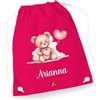 Caribu design Sacca 100% Cotone Personalizzata con Nome per Asilo Scuola Materna Elementare Nido Sport Cambio - Zaino Sacchetta Stoffa Grande con Stampa Animali e Cordoncino da Bambino Bambina (Fucsia)