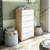 Dmora - Cassettiera Crosby, Settimino Multiuso, Comò Camera da Letto, Mobile con cassetti, 60x40 h109 cm, Bianco e Rovere Nodi