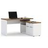 Dmora - Scrivania Tembisa, Scrittoio multiuso, Tavolo per ufficio porta PC, Piano di lavoro, Made in Italy, 140x120h75 cm, Bianco lucido e Rovere