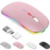 Azmall Mouse wireless con modalità jiggler - Bluetooth 5.2 & 2.4G radio per computer portatile, PC, iOS, Android, iPad e Windows, LED a 7 colori e 1600 DPI ottico (Modalità Jiggler, Oro Rosa)