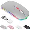 Azmall Mouse wireless con modalità jiggler - Bluetooth 5.2 & 2.4G radio per computer portatile, PC, iOS, Android, iPad e Windows, LED a 7 colori e 1600 DPI ottico (Modalità Jiggler, Argento)