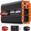 JARXIOKE Inverter 24v 220v Onda Pura 3000W Invertitore di Potenza Convertitore di Alimentazione con LCD Telecomandoler & prese AC Doppie & USB-A &Porta di Tipo-C per Car Camper