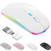 Azmall Mouse wireless con modalità jiggler - Bluetooth 5.2 & 2.4G radio per computer portatile, PC, iOS, Android, iPad e Windows, LED a 7 colori e 1600 DPI ottico (Modalità Jiggler, Bianco)