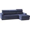 Dmora Talamo Italia - Divano fisso con penisola Mikaela, Sofà ad angolo con chaise longue destra in tessuto, Braccioli slim, 100% Made in Italy, Cm 260x95h85, Blu