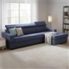 Dmora Divano Letto con penisola Alceste, Sofà Apertura Girevole, Penisola Contenitore Destra, Braccioli Slim, 100% Made in Italy, Cm 260x95h85, Blu