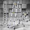 Eulenke Scala telescopica in alluminio 3,8 m / 1,9 m + 1,9 m, scala pieghevole con barra di bilanciamento, scala retrattile portata 150 kg, scala pieghevole salvaspazio, antiscivolo, argento