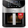 LEHMANN Friggitrice ad aria 6 Litri con Finestra di Visualizzazione, 12 Programmi & Regolazione 76-200°C, Intuitivo Pannello Digitale, Lavabile in Lavastoviglie, Air Fryer XL ideale per 4-6 Persone