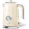 Wiltal Bollitore retrò [1,7 l, 2200 W], crema, in acciaio inox, con indicatore di temperatura e livello dell'acqua esterno in design retrò