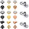 ZS 14G Acciaio Chirurgico Filettato Internamente Dermal Anchor Base Microdermals Piercing per Uomo/Donna, 14/15PCS CZ Dermal Anchor Tops 2.5mm 3mm 4mm Microdermal Piercing Kit (F)