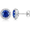 ZDaoBen Orecchini Donna Argento Sterling 925 Orecchini a Bottone Halo Rotondi Cubic Zirconia Gioielli Diamantato Simulato Regali Blu CZ