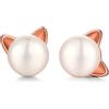 Miaofu Orecchini a forma di gatto, in argento Sterling 925 placcato oro bianco 18 carati, orecchini con perle di gatto ipoallergenici, gioielli sottili per donne e donne, perle oro bianco oro rosa,