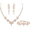 EVER FAITH Zirconia cubica Set di gioielli da sposa per la damigella d'onore, elegante collana di foglie marquise Orecchini pendenti Bracciale Set per donna