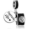 LSxAB Capture Life Travel Camera Charm Compatible with Pandora Charms Bracelets