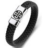 ASCHXUGX Bracciale A Croce Intrecciata Con Cordino in Pelle Cristiana, Bracciale Da Uomo Con Fibbia A Calamita A Croce Templare in Acciaio Inossidabile,Black a,20.5cm