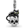 GNOCE Ciondolo a forma di gatto nero con teschio, in argento Sterling placcato oro 18 carati, adatto per braccialetto/collana per donne, ragazze, mogli, figlie