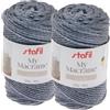 Stafil My Macramè Cordy 4 mm - Set da 2 Gomitoli in Cotone Riciclato (200 g x 2, 85 m x 2) - Cordino per Macramè, Crochet e Borse, Indaco